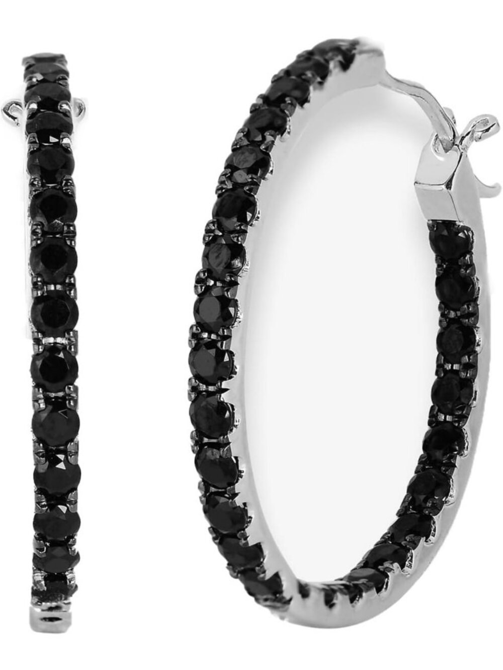 Elegant 925 Sterling Silver Black Spinel Hoop Earrings - 2cm Diameter, Chic